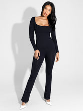 Long Sleeve Flare Shaping Jumpsuit - Black